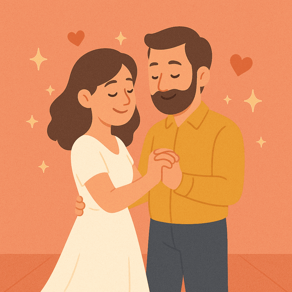 Pareja conectando emocionalmente durante su primer baile en Huesca