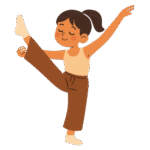 Ilustración de una niña pequeña bailando danza contemporánea con expresión libre y alegría, inspirada en las clases de ConteKids de Bailalé.