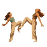 Dos chicas jovenes bailando con energía y conexión en un momento de expresión libre