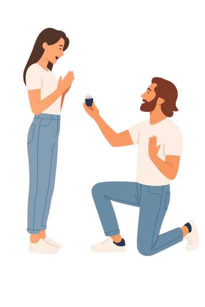 Ilustración de propuesta de matrimonio, pareja emocionada comenzando su historia juntos