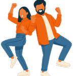 Pareja feliz bailando con actitud positiva en clase divertida de Bailalé Huesca